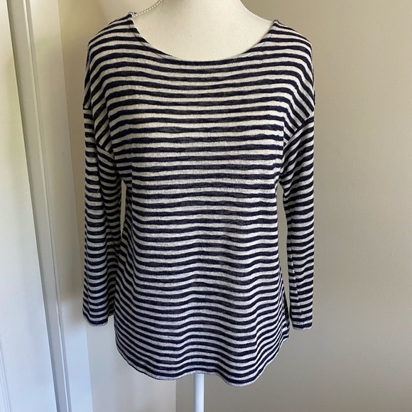 Lucky Brand Womens Cotton Blend Dk Blue White Texture Summer Knit Top-Sz-M - Picture 2 of 15